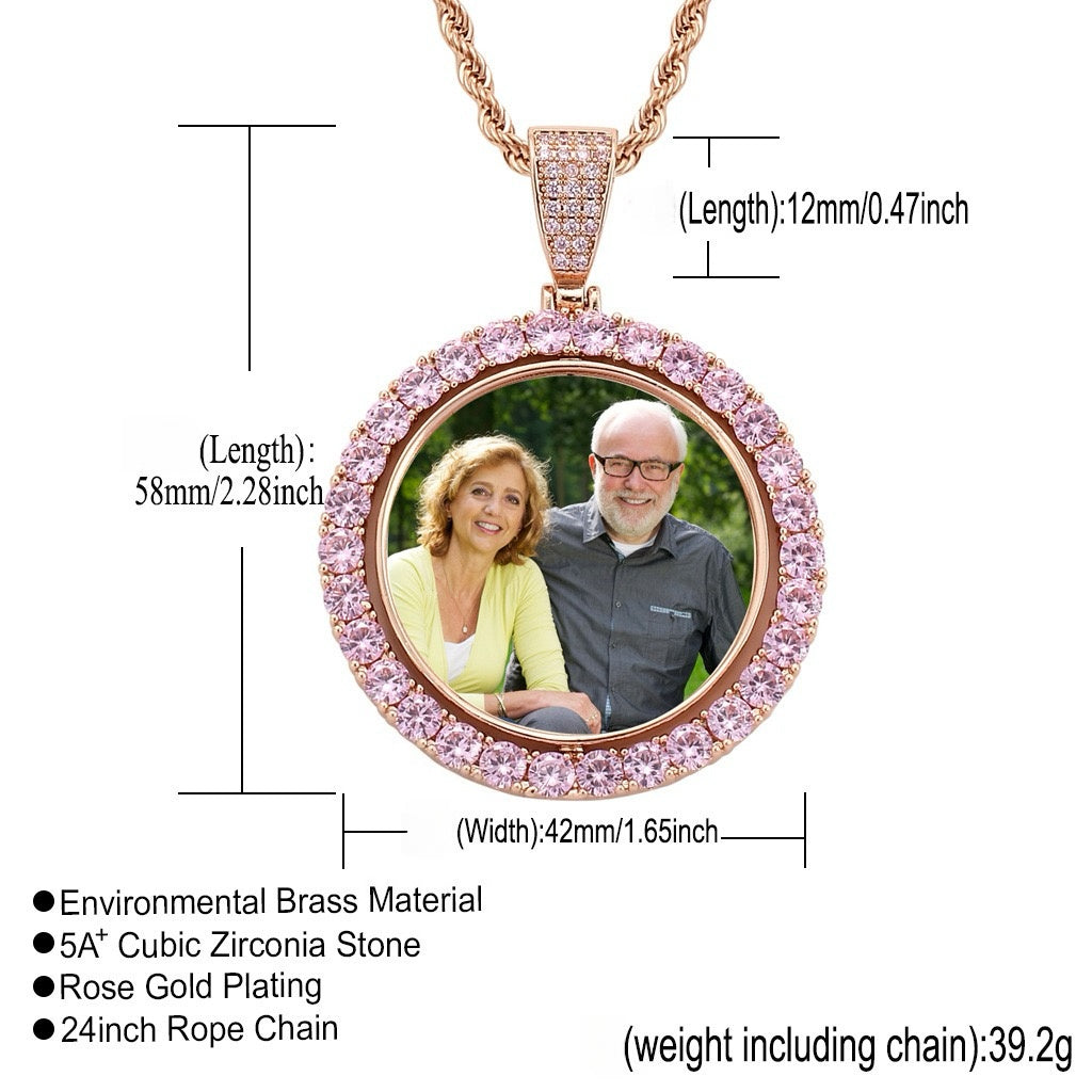 3D ZIRCON DIAMOND CIRCLE CUSTOM PICTURE PENDANT