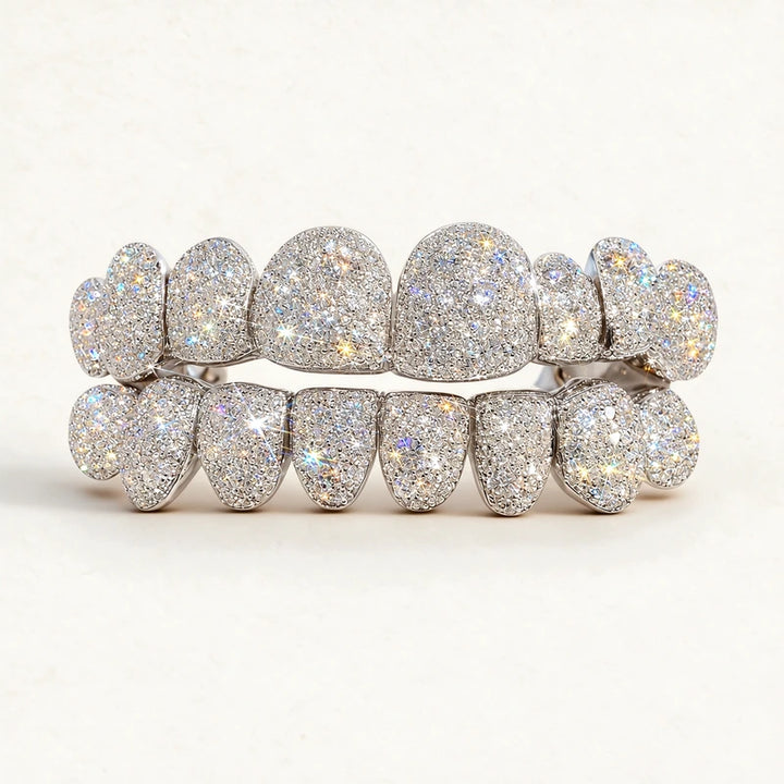 Solid S925 Silver Iced Out Moissanite Grillz