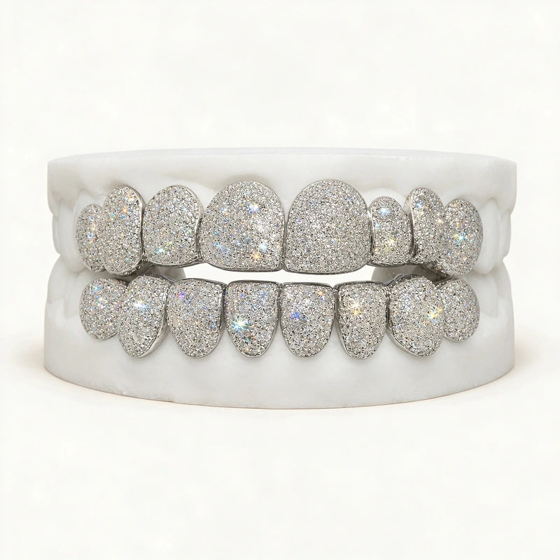 Solid S925 Silver Iced Out Moissanite Grillz