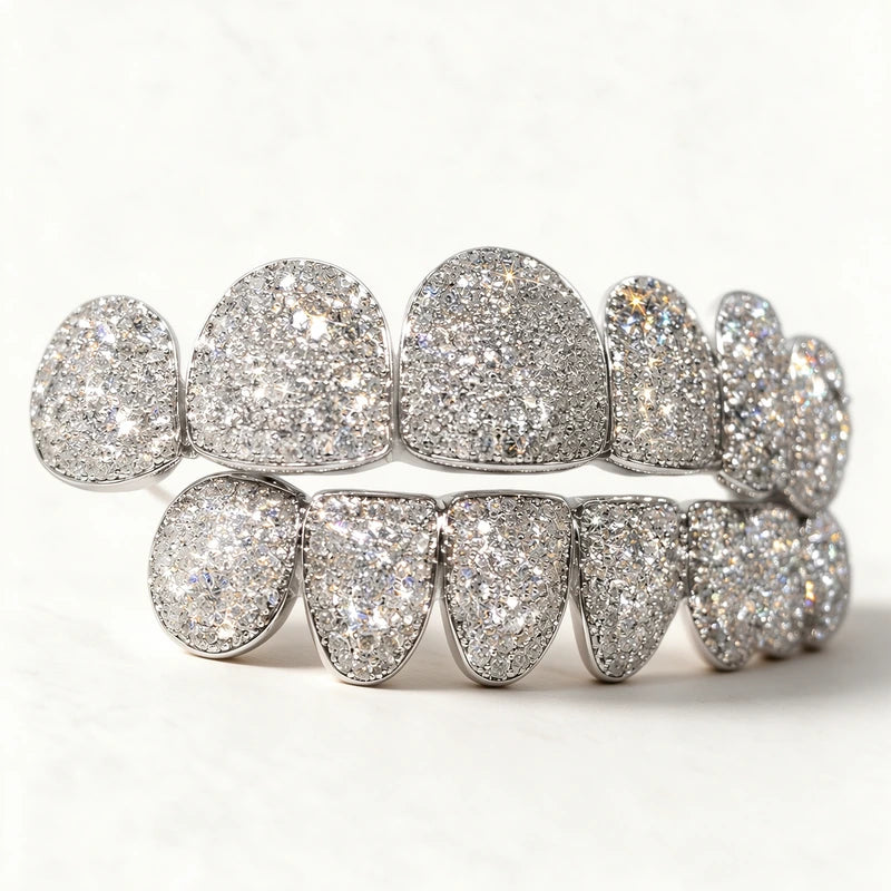 Solid S925 Silver Iced Out Moissanite Grillz