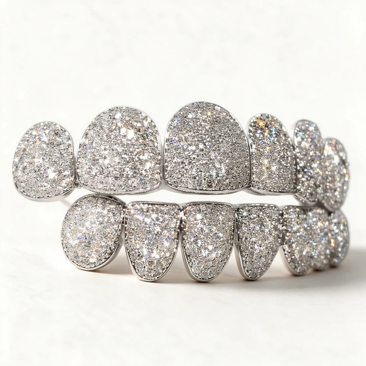 Solid S925 Silver Iced Out Moissanite Grillz