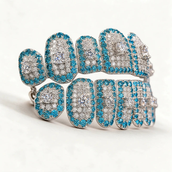 S925 Silver Blue Iced Out Moissanite Grillz