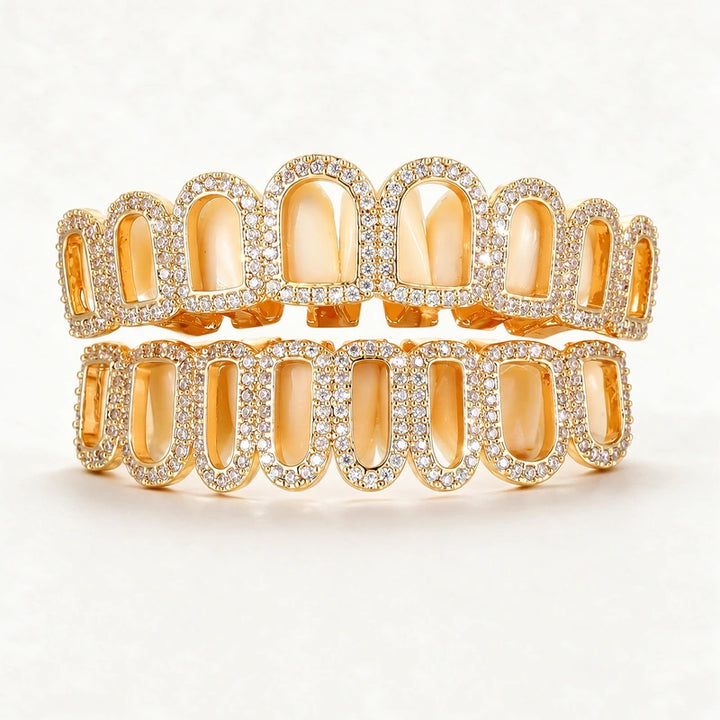 S925 Sterling Silver Moissanite Grillz Gold Plated Iced Out Hollow Grillz