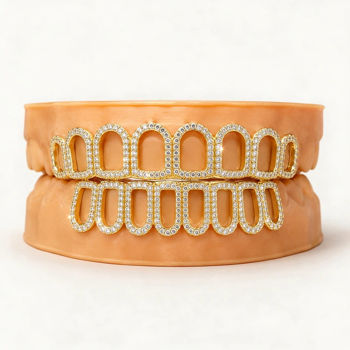 S925 Sterling Silver Moissanite Grillz Gold Plated Iced Out Hollow Grillz