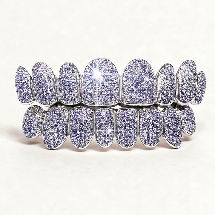 S925 Sterling Silver Moissanite Grillz Fully Iced-Out Silver Teeth