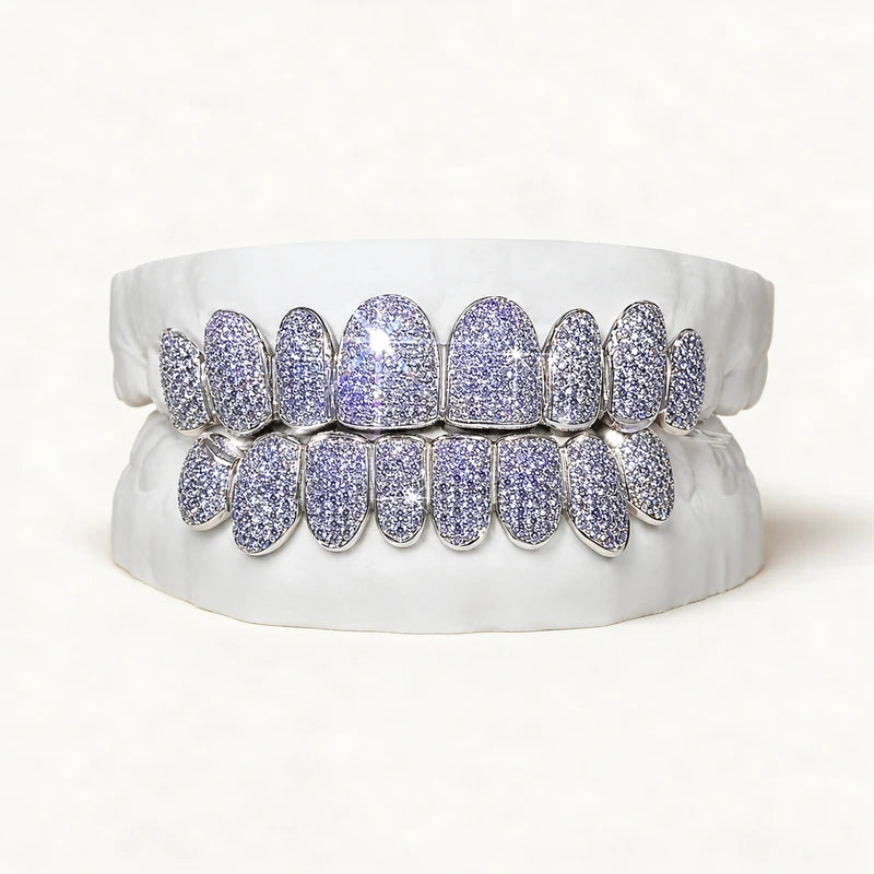 S925 Sterling Silver Moissanite Grillz Fully Iced-Out Silver Teeth