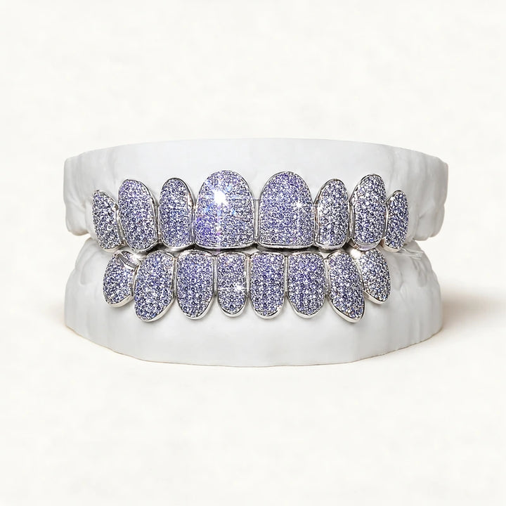 S925 Sterling Silver Moissanite Grillz Fully Iced-Out Silver Teeth