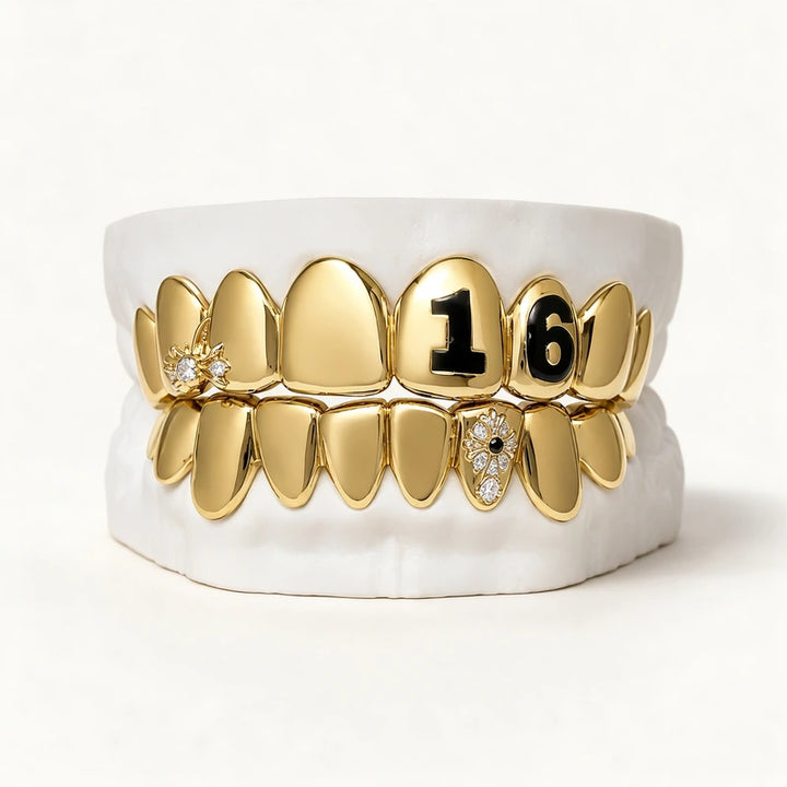 S925 Sterling Silver Moissanite Grillz 16K Gold Plated Cross Design