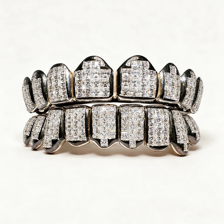 S925 Sterling Silver Moissanite Grillz Iced-Out Silver Finish