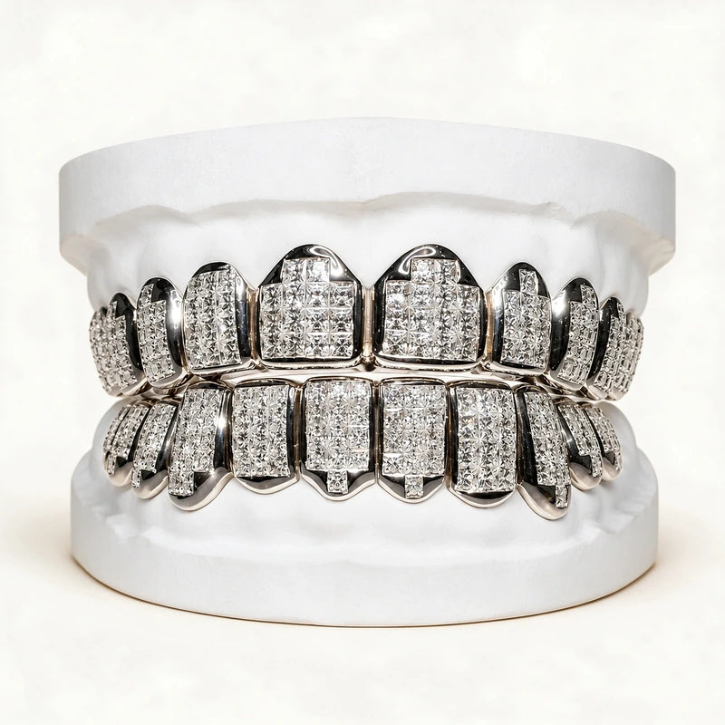 S925 Sterling Silver Moissanite Grillz Iced-Out Silver Finish