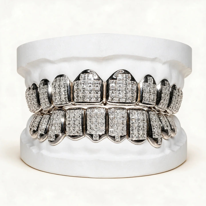 S925 Sterling Silver Moissanite Grillz Iced-Out Silver Finish