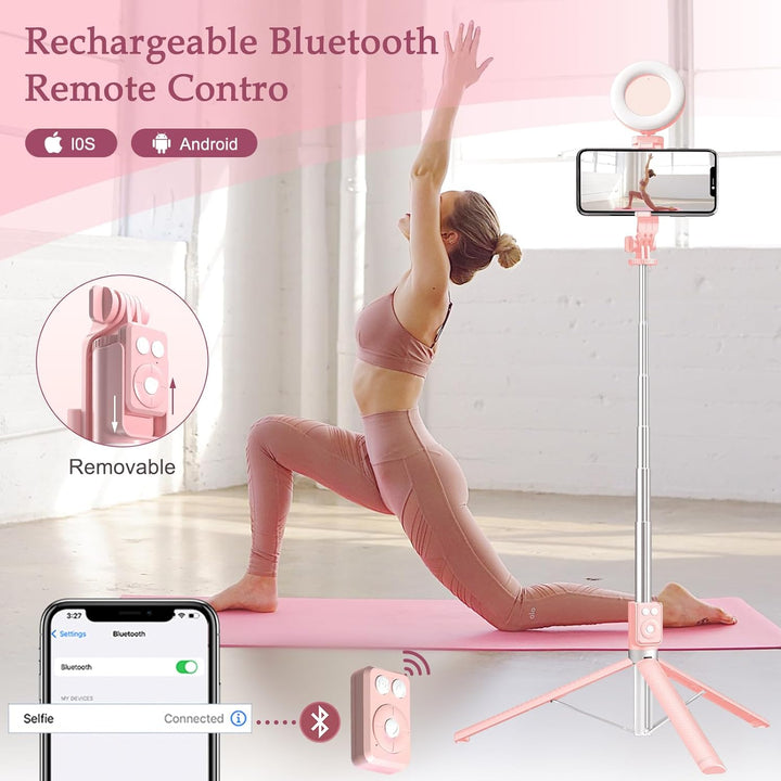 6-in-1 Selfie Stick Tripod with Fill Light & Bluetooth Remote Control