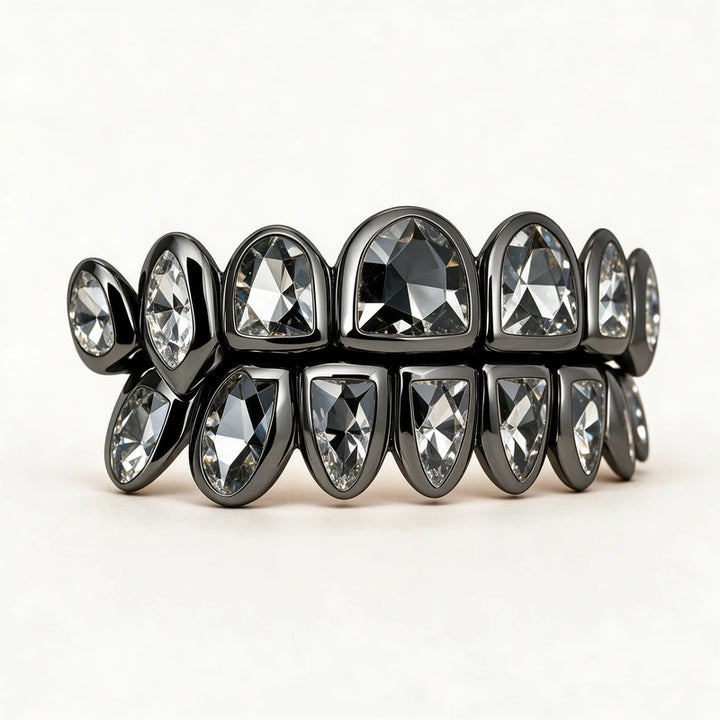 S925 Sterling Silver Moissanite Grillz Black High-Polish Finish