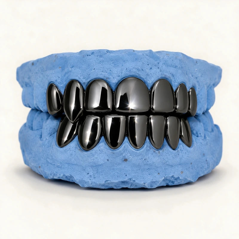 S925 Sterling Silver Moissanite Grillz Black High-Polish Finish