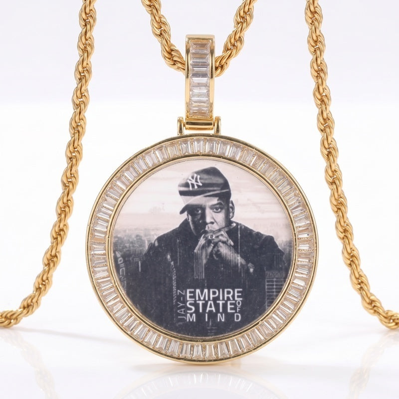 3D ZIRCON DIAMOND CIRCLE CUSTOM PICTURE PENDANT