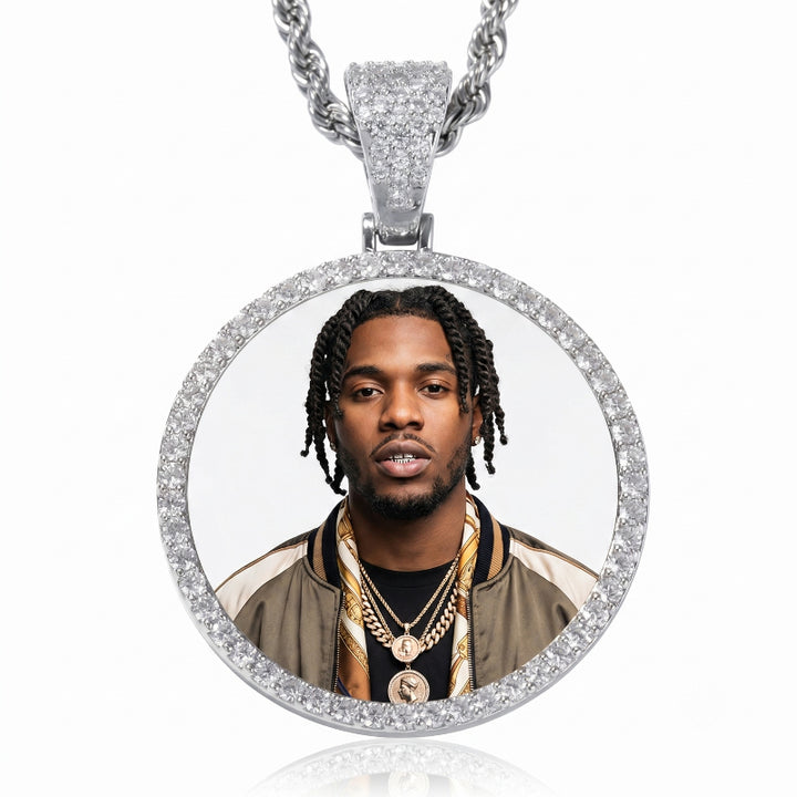 3D DIAMOND &amp; GOLD CIRCLE CUSTOM PICTURE PENDANT
