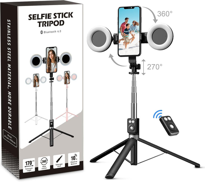 6-in-1 Selfie Stick Tripod with Fill Light & Bluetooth Remote Control