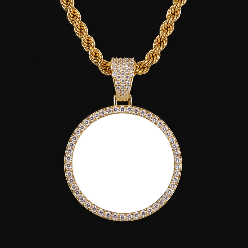 3D DIAMOND &amp; GOLD CIRCLE CUSTOM PICTURE PENDANT