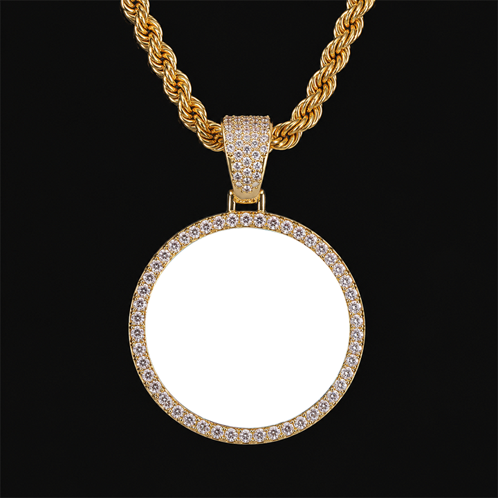 3D DIAMOND &amp; GOLD CIRCLE CUSTOM PICTURE PENDANT