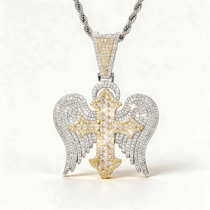 Zircon Diamond Angel Wing Cross Pendant