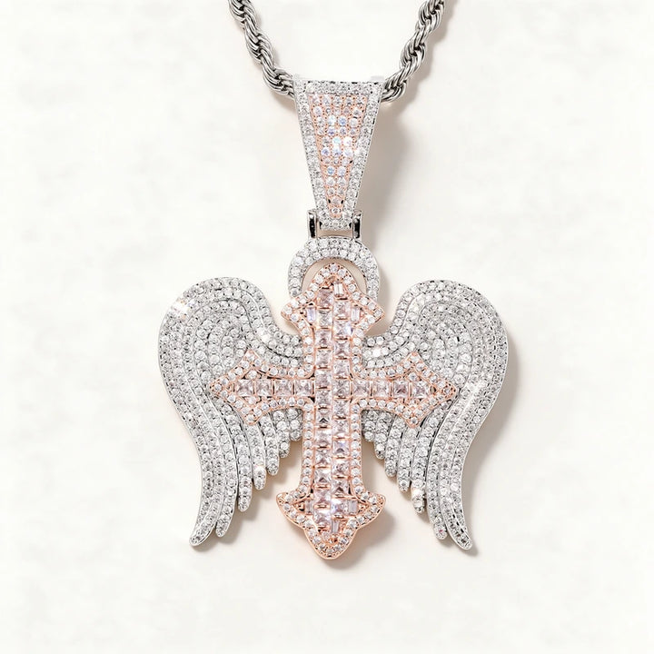 Zircon Diamond Angel Wing Cross Pendant