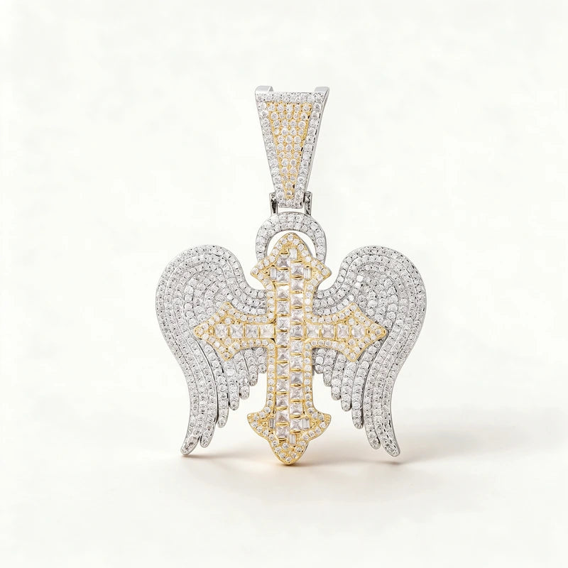 Zircon Diamond Angel Wing Cross Pendant