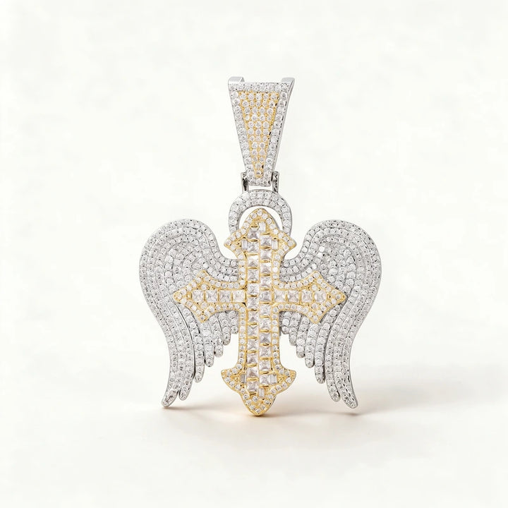 Zircon Diamond Angel Wing Cross Pendant