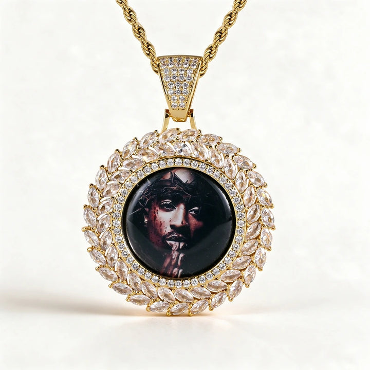 Custom Photo Round Iced Out Marquise CZ Picture Pendant