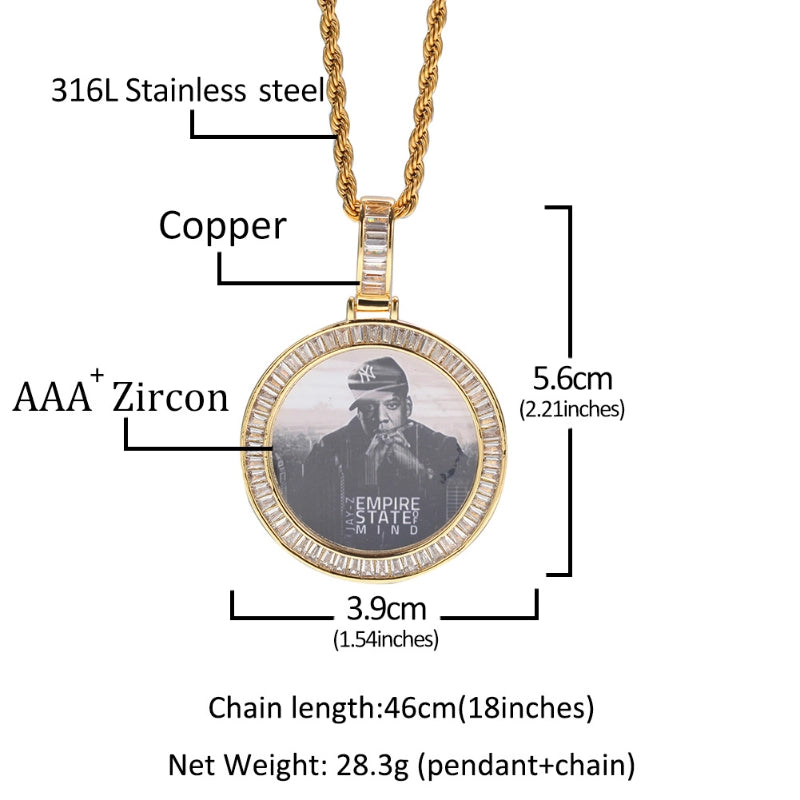 3D ZIRCON DIAMOND CIRCLE CUSTOM PICTURE PENDANT