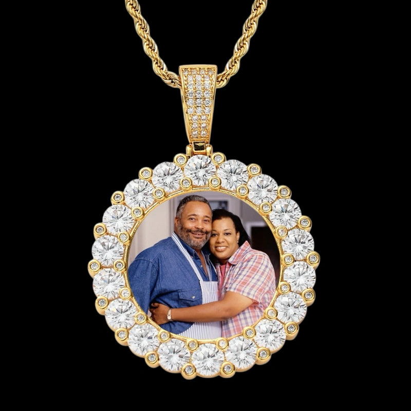 3D ZIRCON DIAMOND 14K CIRCLE CUSTOM PICTURE PENDANT