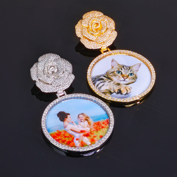3D Diamond Circle Rose Custom Picture Pendant