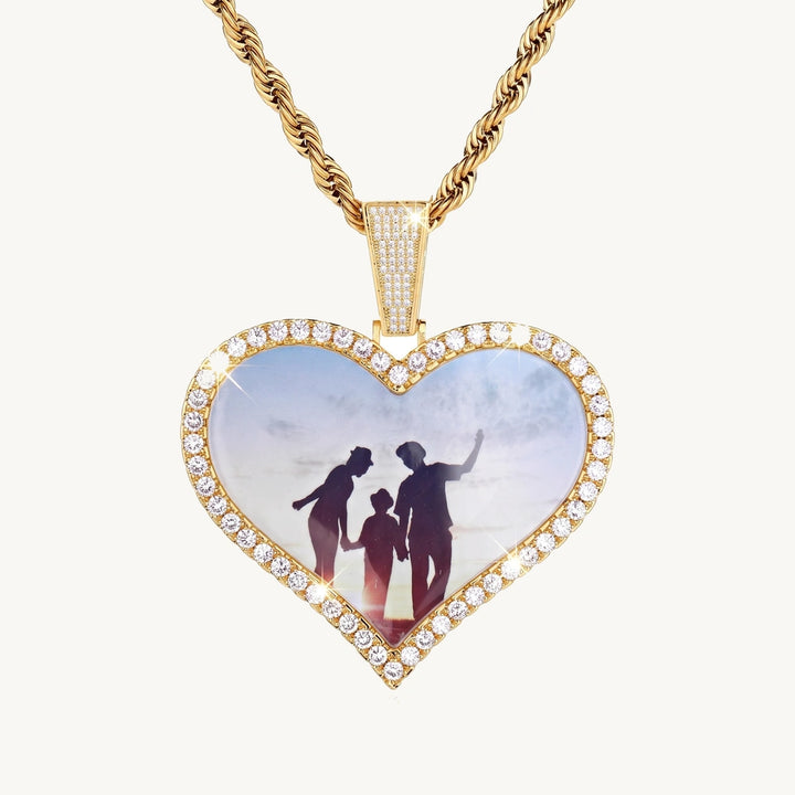 Heart Photo Pendant Necklace Cubic Zirconia