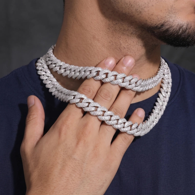 Bubble Full Ice Cuban Chain in White Gold - 15mm