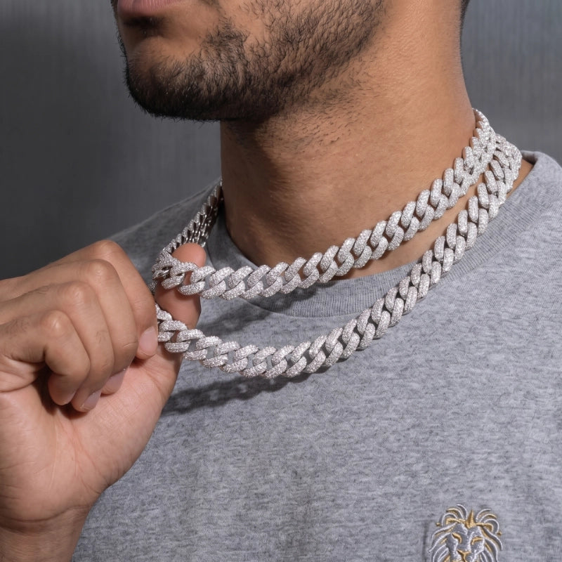 Bubble Full Ice Cuban Chain in White Gold - 15mm
