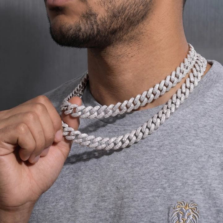 Bubble Full Ice Cuban Chain in White Gold - 15mm