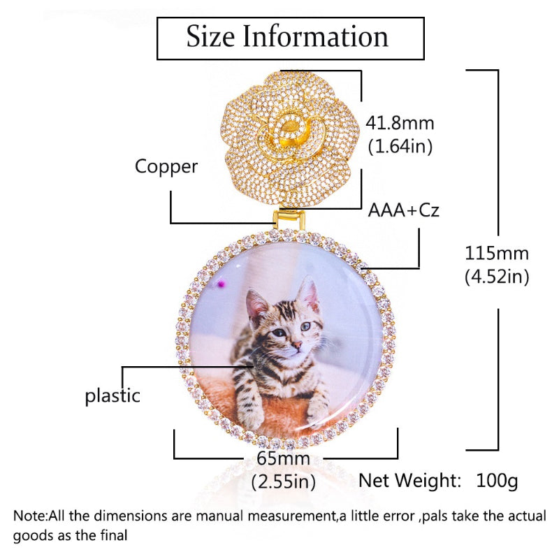 3D Diamond Circle Rose Custom Picture Pendant
