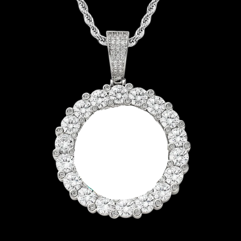 3D ZIRCON DIAMOND 14K CIRCLE CUSTOM PICTURE PENDANT