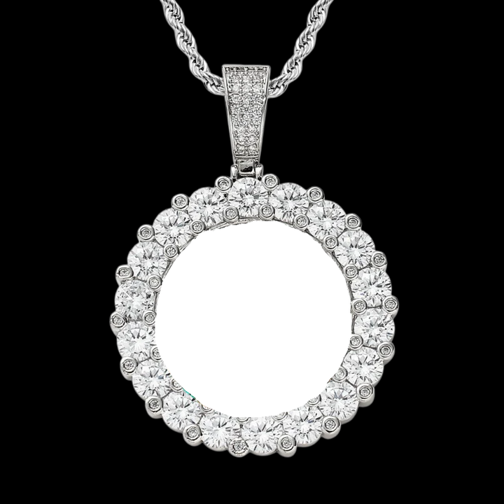 3D ZIRCON DIAMOND 14K CIRCLE CUSTOM PICTURE PENDANT