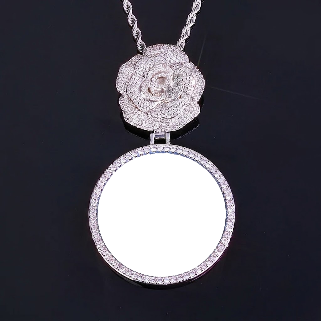 3D Diamond Circle Rose Custom Picture Pendant