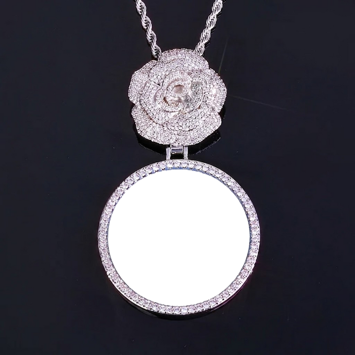 3D Diamond Circle Rose Custom Picture Pendant