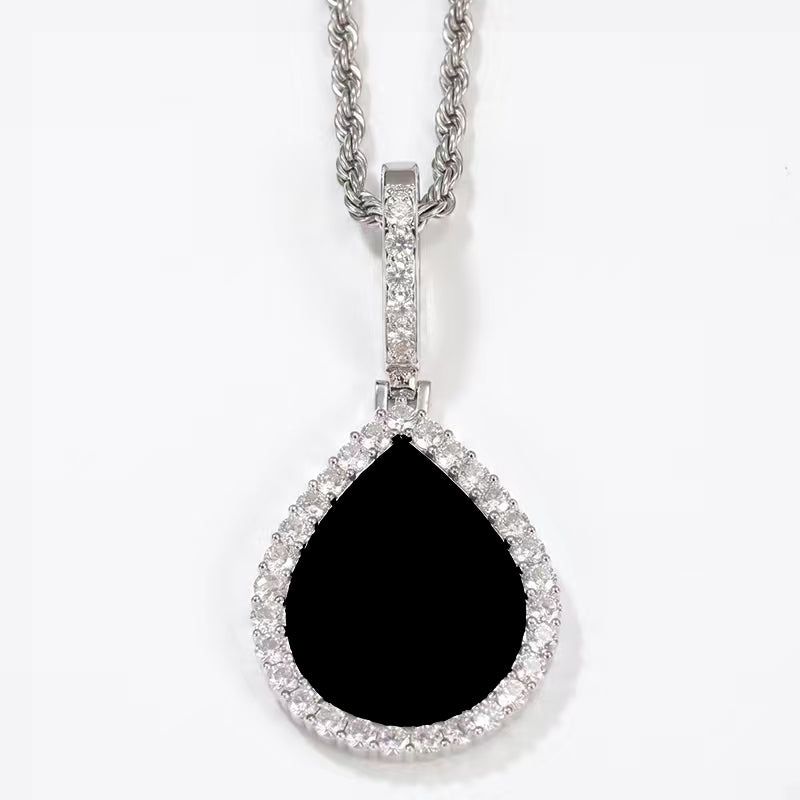 3D ZIRCON DIAMOND CIRCLE CUSTOM PICTURE PENDANT WITH ROPE CHAIN
