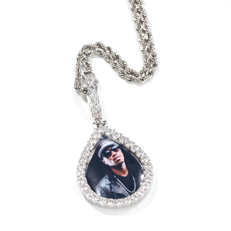 3D ZIRCON DIAMOND CIRCLE CUSTOM PICTURE PENDANT WITH ROPE CHAIN
