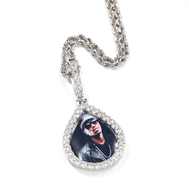 3D ZIRCON DIAMOND CIRCLE CUSTOM PICTURE PENDANT WITH ROPE CHAIN