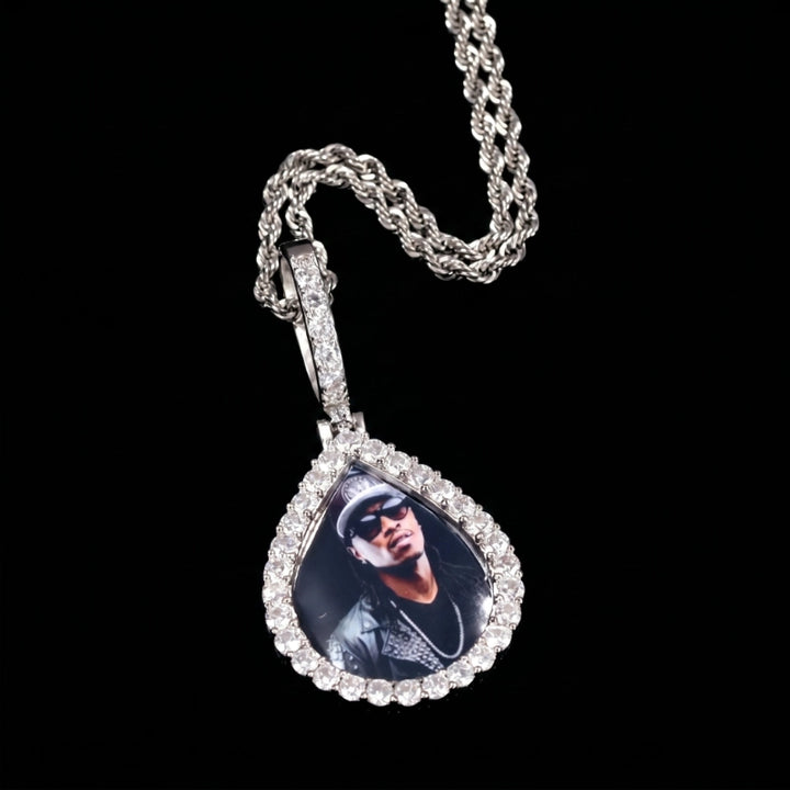 3D ZIRCON DIAMOND CIRCLE CUSTOM PICTURE PENDANT WITH ROPE CHAIN