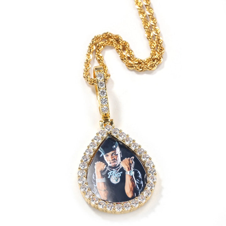 3D ZIRCON DIAMOND CIRCLE CUSTOM PICTURE PENDANT WITH ROPE CHAIN