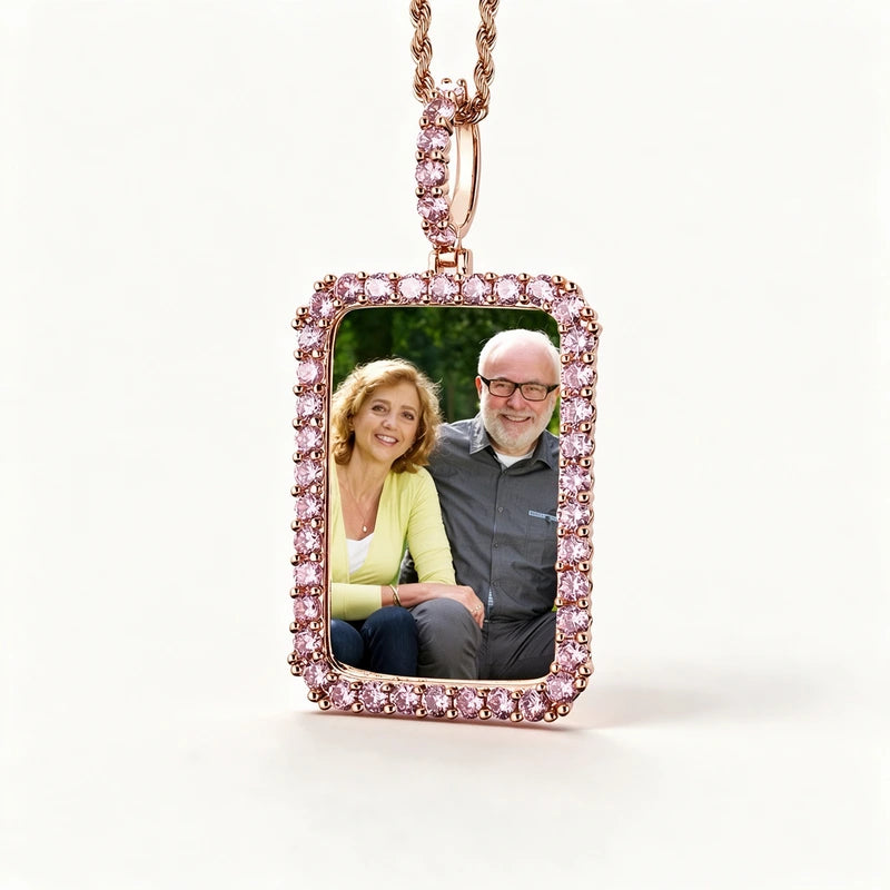 3D Zircon Diamond Circle Custom Frame Picture Pendant