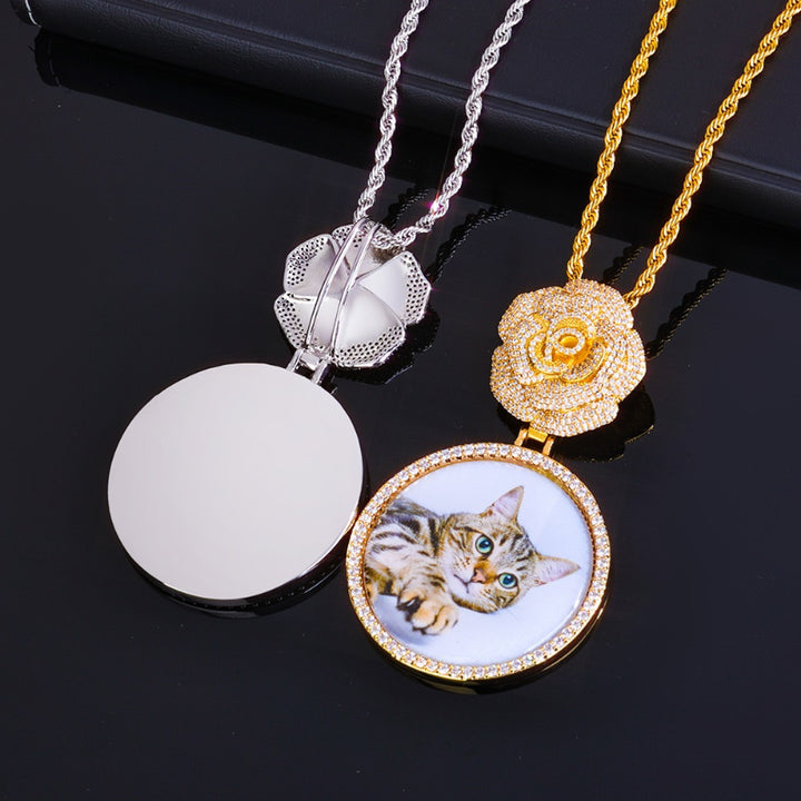 3D Diamond Circle Rose Custom Picture Pendant