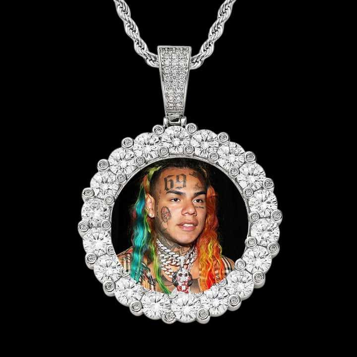 3D ZIRCON DIAMOND 14K CIRCLE CUSTOM PICTURE PENDANT