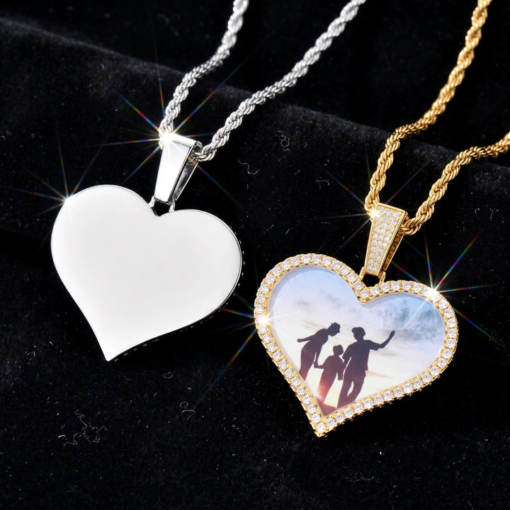 Heart Photo Pendant Necklace Cubic Zirconia