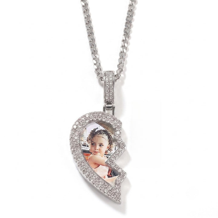 3D DIAMOND &amp; GOLD TWIN CUSTOM PICTURE PENDANT